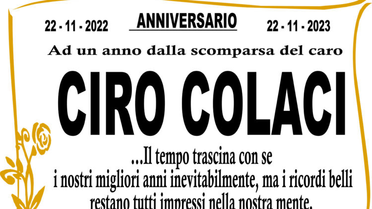 ANNIVERSARIO COLACI CIRO